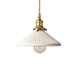 Pendente de Teto em Cerâmica Canelada Branca E27 Bivolt Estilo Retrô Francês para Sala de Jantar e Quarto