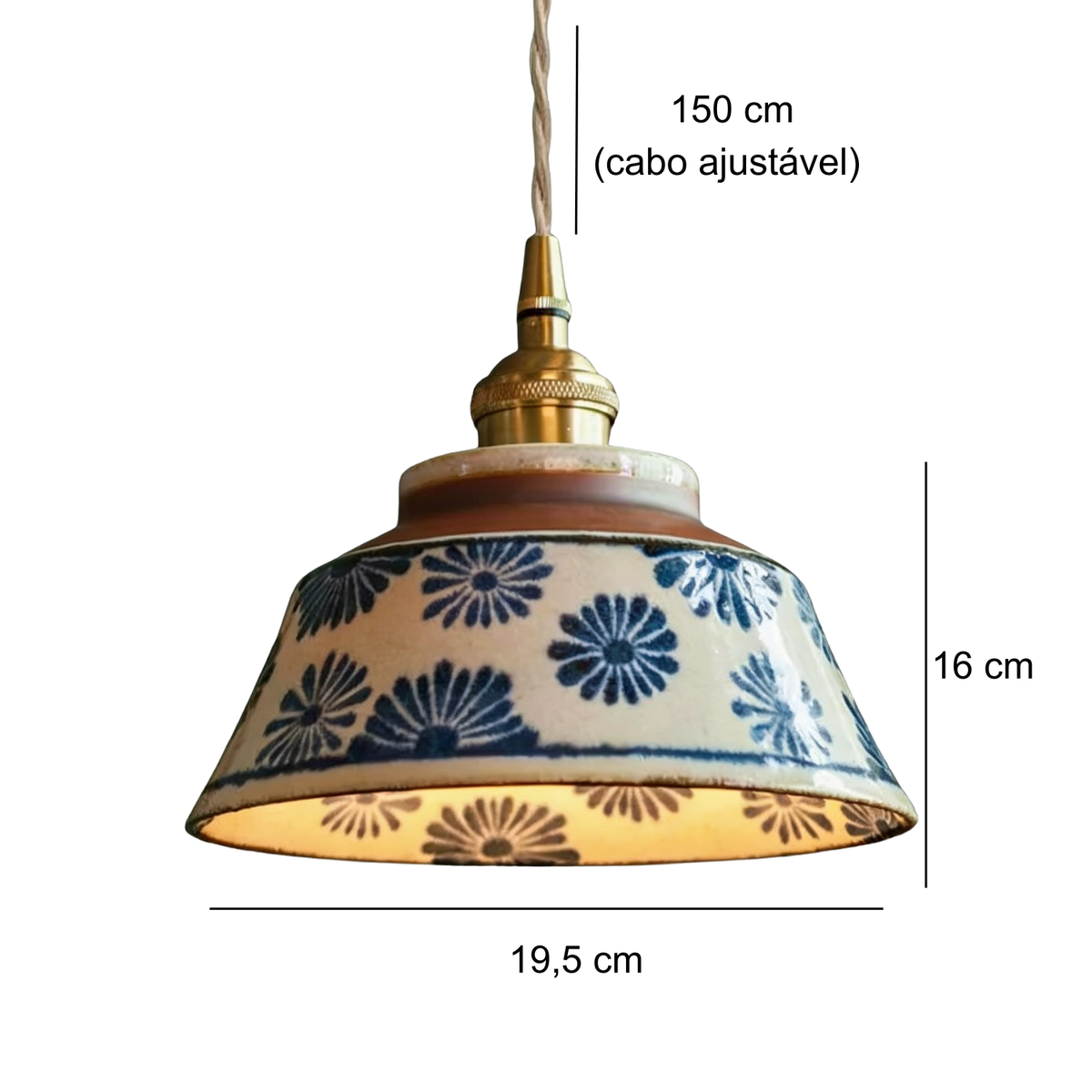Pendente de Teto em Cerâmica Artesanal Azul e Branco E27 Bivolt Estilo Chinês Retrô para Sala de Jantar e Quarto