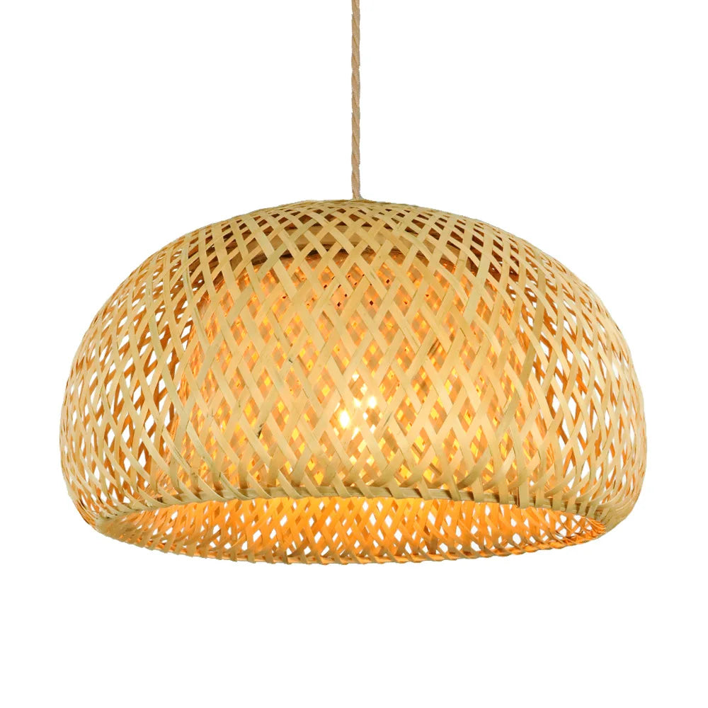 Pendente de Teto Artesanal em Bambu Natural e Madeira E27 Bivolt para Sala de Jantar e Quarto