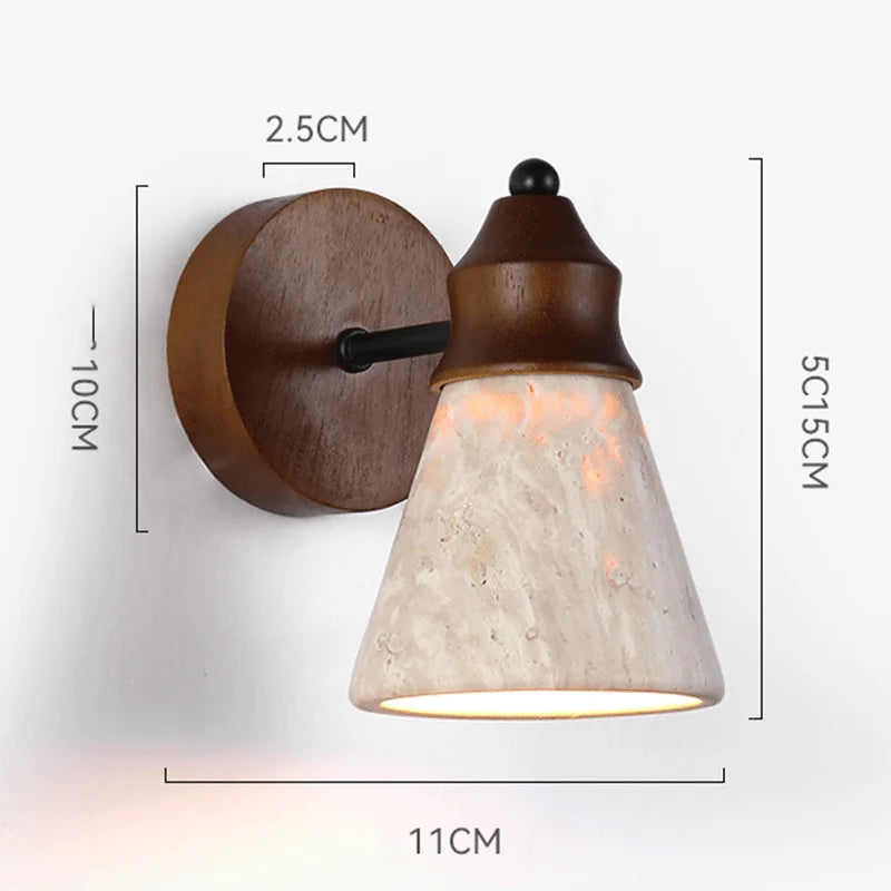 Arandela de Parede em Pedra Travertino Natural e Madeira E27 Bivolt para Quarto e Sala