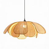 Pendente de Teto Artesanal em Rattan Natural Trançado E27 Bivolt Estilo Flor Oriental para Sala de Jantar e Quarto