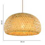 Pendente de Teto Artesanal em Bambu Natural e Madeira E27 Bivolt para Sala de Jantar e Quarto
