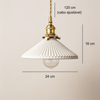Pendente de Teto em Cerâmica Canelada Branca E27 Bivolt Estilo Retrô Francês para Sala de Jantar e Quarto