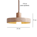 Pendente de Teto em Pedra Natural e Madeira E27 7W Bivolt Estilo Japonês para Sala de Jantar e Quarto