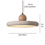 Pendente de Teto em Pedra Travertino Natural e Madeira LED Luz Quente Bivolt para Sala de Jantar e Quarto