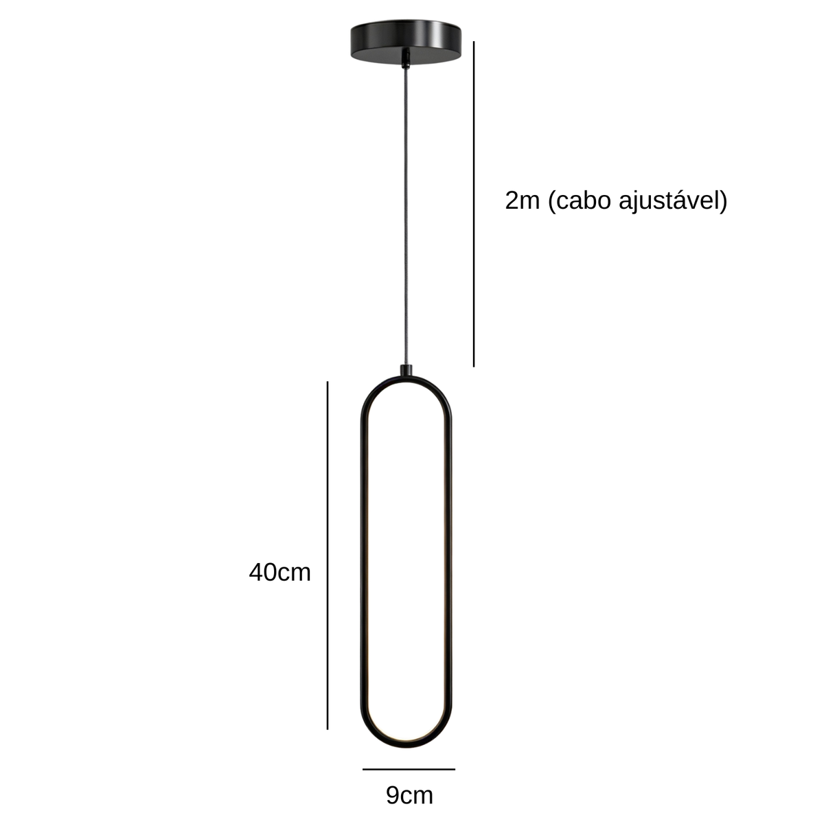 Pendente de Teto Oval em Ferro LED Integrado 16W–36W Bivolt Minimalista para Quarto e Sala de Jantar