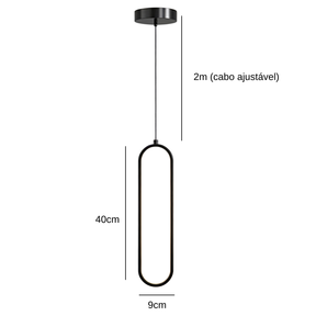 Pendente de Teto Oval em Ferro LED Integrado 16W–36W Bivolt Minimalista para Quarto e Sala de Jantar