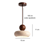 Pendente de Teto em Travertino Natural e Madeira G9 Bivolt Estilo Vintage para Quarto e Restaurante