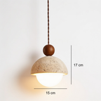 Pendente de Teto em Travertino Natural e Madeira G9 Bivolt Wabi-Sabi para Quarto e Sala