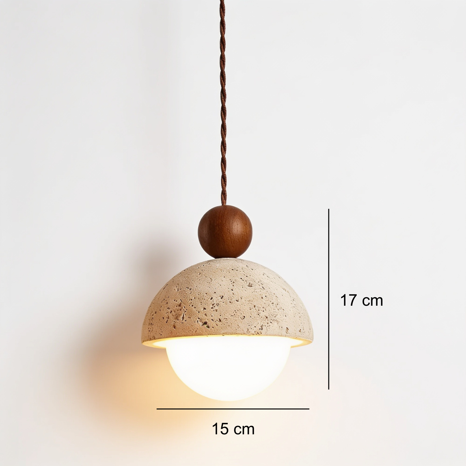 Pendente de Teto em Travertino Natural e Madeira G9 Bivolt Wabi-Sabi para Quarto e Sala