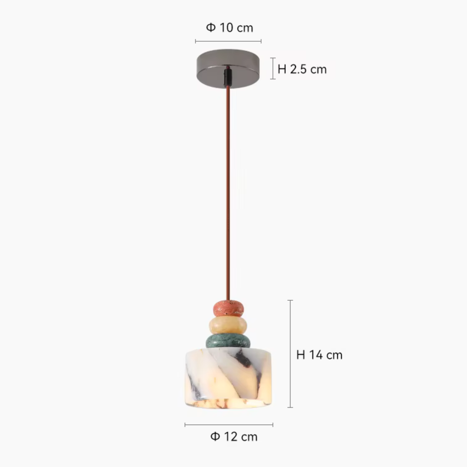 Pendente de Teto em Pedra Natural Mármore Colorido E27 Bivolt para Quarto e Sala de Jantar
