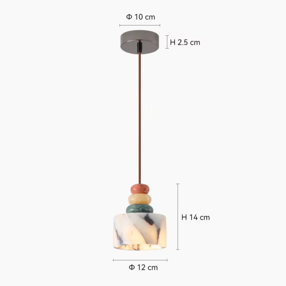 Pendente de Teto em Pedra Natural Mármore Colorido E27 Bivolt para Quarto e Sala de Jantar