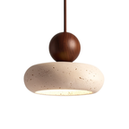 Pendente de Teto em Travertino Natural e Madeira G9 Bivolt Estilo Vintage para Quarto e Restaurante