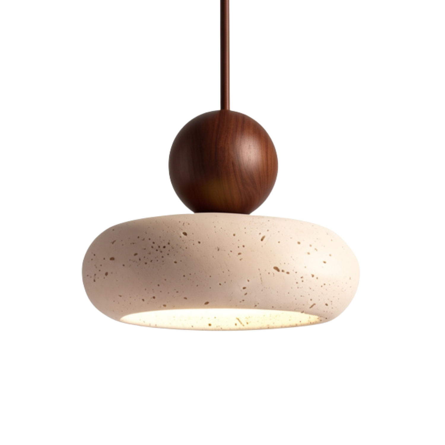 Pendente de Teto em Travertino Natural e Madeira G9 Bivolt Estilo Vintage para Quarto e Restaurante