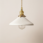 Pendente de Teto em Cerâmica Canelada Branca E27 Bivolt Estilo Retrô Francês para Sala de Jantar e Quarto