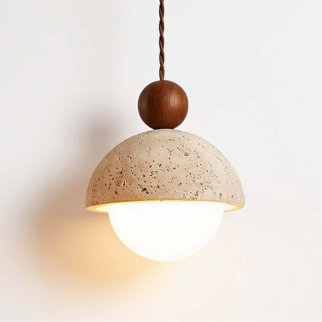 Pendente de Teto em Travertino Natural e Madeira G9 Bivolt Wabi-Sabi para Quarto e Sala