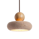 Pendente de Teto em Travertino Natural e Madeira G9 Bivolt Estilo Vintage para Quarto e Restaurante