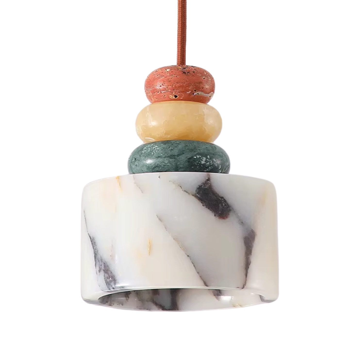 Pendente de Teto em Pedra Natural Mármore Colorido E27 Bivolt para Quarto e Sala de Jantar