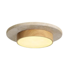 Plafon de Teto em Pedra Travertino e Madeira LED 28W Bivolt Wabi-Sabi 22cm para Sala e Corredor