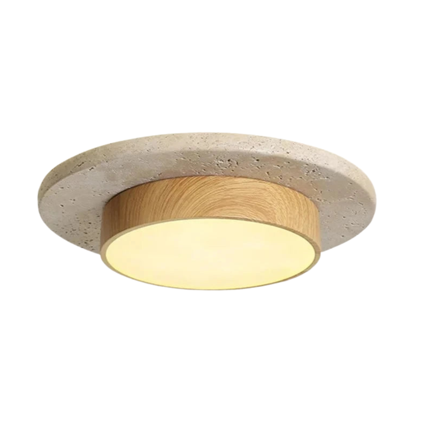 Plafon de Teto em Pedra Travertino e Madeira LED 28W Bivolt Wabi-Sabi 22cm para Sala e Corredor