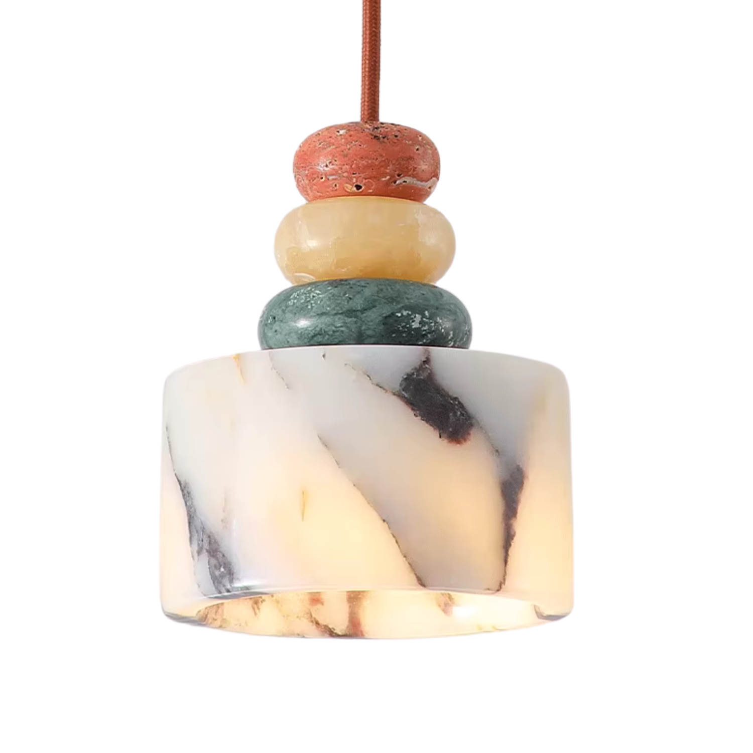 Pendente de Teto em Pedra Natural Mármore Colorido E27 Bivolt para Quarto e Sala de Jantar
