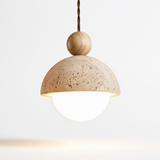 Pendente de Teto em Travertino Natural e Madeira G9 Bivolt Wabi-Sabi para Quarto e Sala