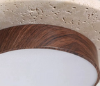 Plafon de Teto em Pedra Travertino e Madeira LED 28W Bivolt Wabi-Sabi 22cm para Sala e Corredor