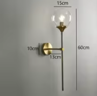 Arandela de Parede Balão em Metal Dourado e Globo de Vidro G9 Bivolt Bidirecional para Sala e Quarto