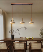 Pendente de Teto em Travertino Natural e Madeira 12W Bivolt Wabi-Sabi 15cm para Quarto e Sala de Jantar