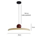 Pendente de Teto em Metal com Disco e Esfera LED Integrado Bivolt Estilo Europeu para Sala de Jantar e Quarto