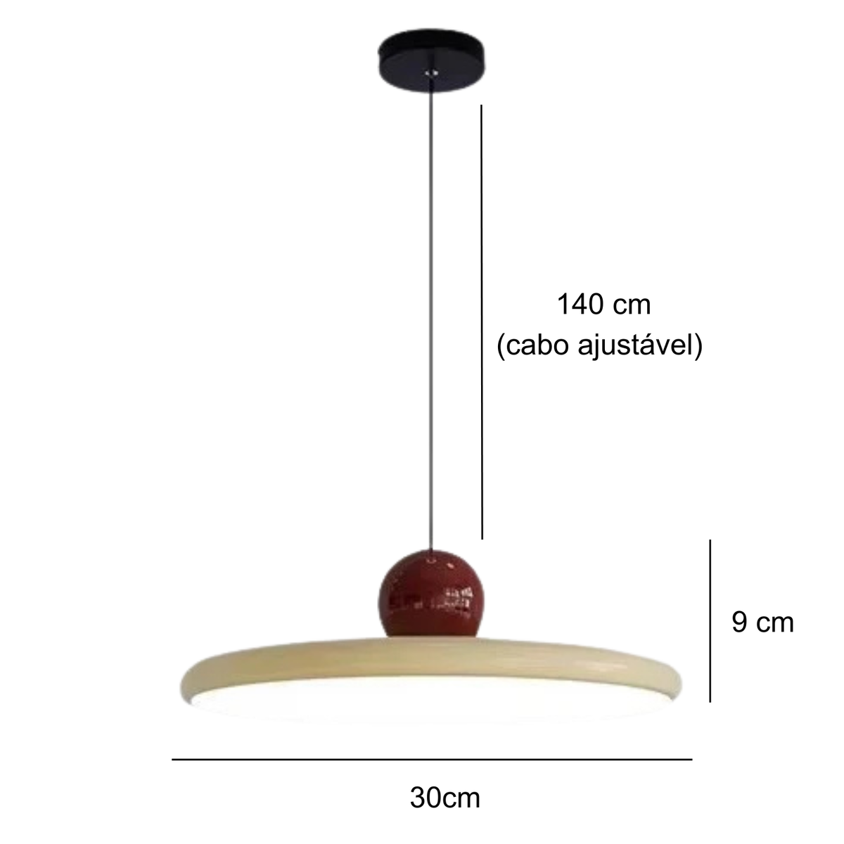 Pendente de Teto em Metal com Disco e Esfera LED Integrado Bivolt Estilo Europeu para Sala de Jantar e Quarto