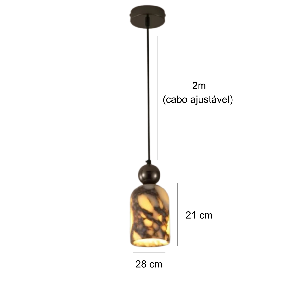 Pendente de Teto em Mármore Natural com Detalhe Esférico E27 Bivolt para Quarto e Sala de Jantar