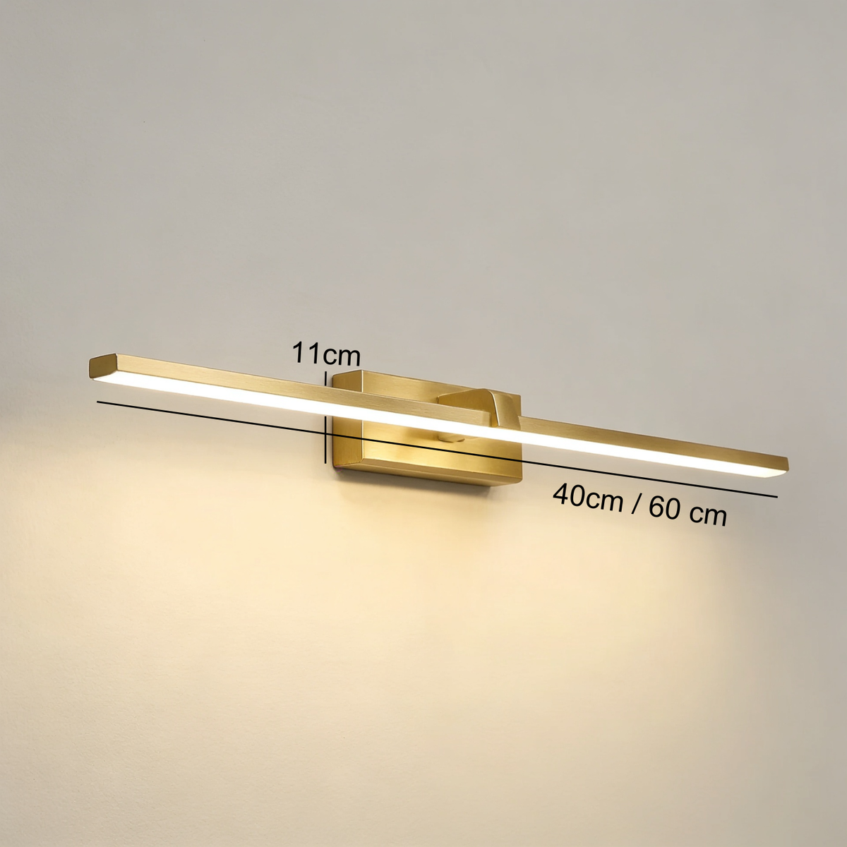 Luminária de Espelho e Parede Linear em Alumínio LED Tricolor Bivolt 40cm–60cm para Banheiro e Quarto