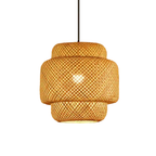Pendente de Teto Artesanal em Bambu Natural e Madeira E27 Bivolt para Sala de Jantar e Quarto