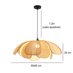 Pendente de Teto Artesanal em Rattan Natural Trançado E27 Bivolt Estilo Flor Oriental para Sala de Jantar e Quarto