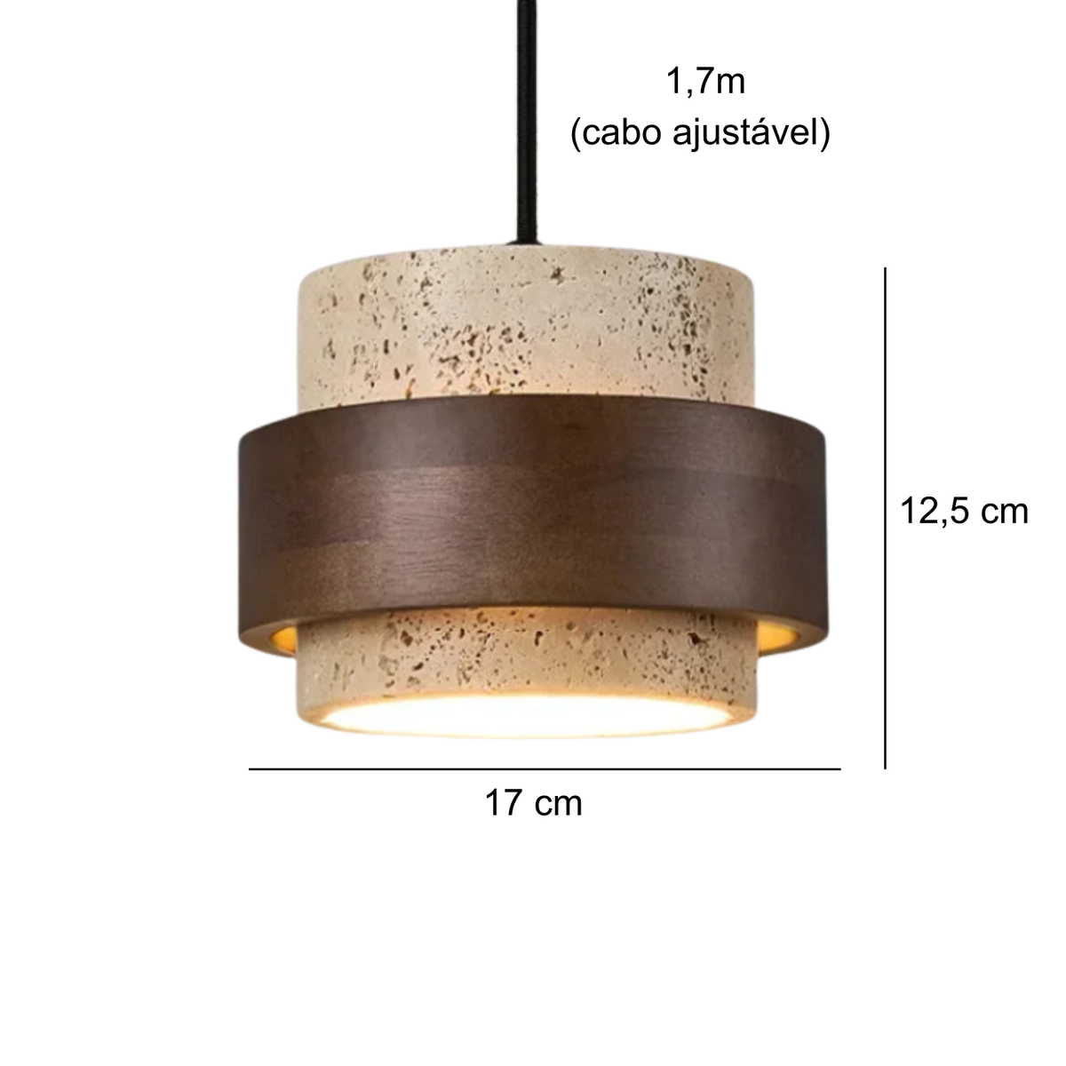 Pendente de Teto em Pedra Travertino e Madeira E27 Bivolt Estilo Japonês para Sala de Jantar e Quarto
