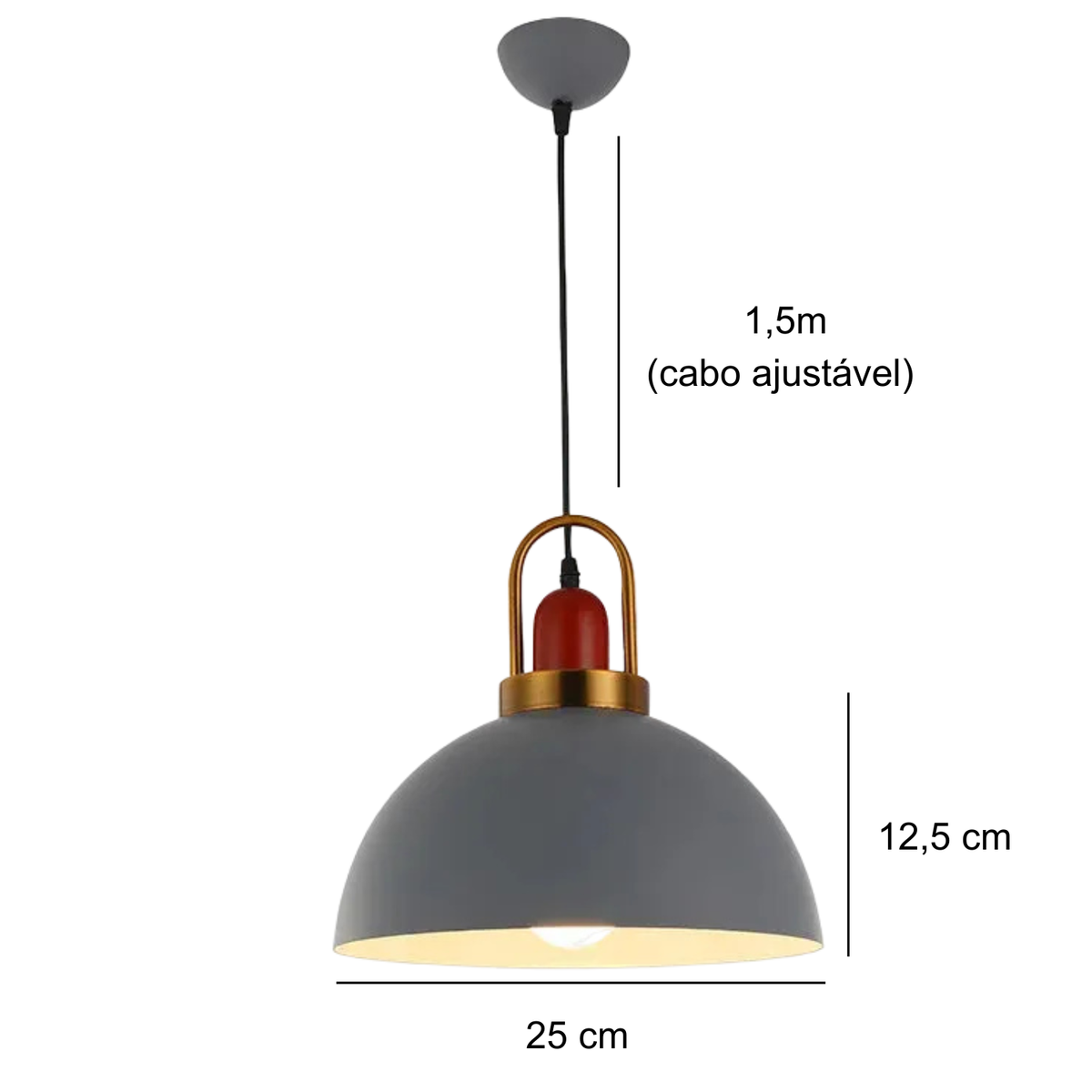 Pendente de Teto em Metal E27 Bivolt 25cm Estilo Nórdico para Sala de Jantar e Cozinha