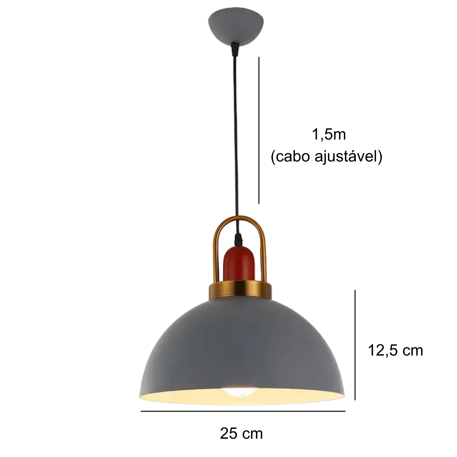 Pendente de Teto em Metal E27 Bivolt 25cm Estilo Nórdico para Sala de Jantar e Cozinha