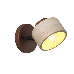Arandela de Parede em Pedra Travertino e Madeira E27 Bivolt Wabi-Sabi com Inclinação Ajustável para Quarto e Sala