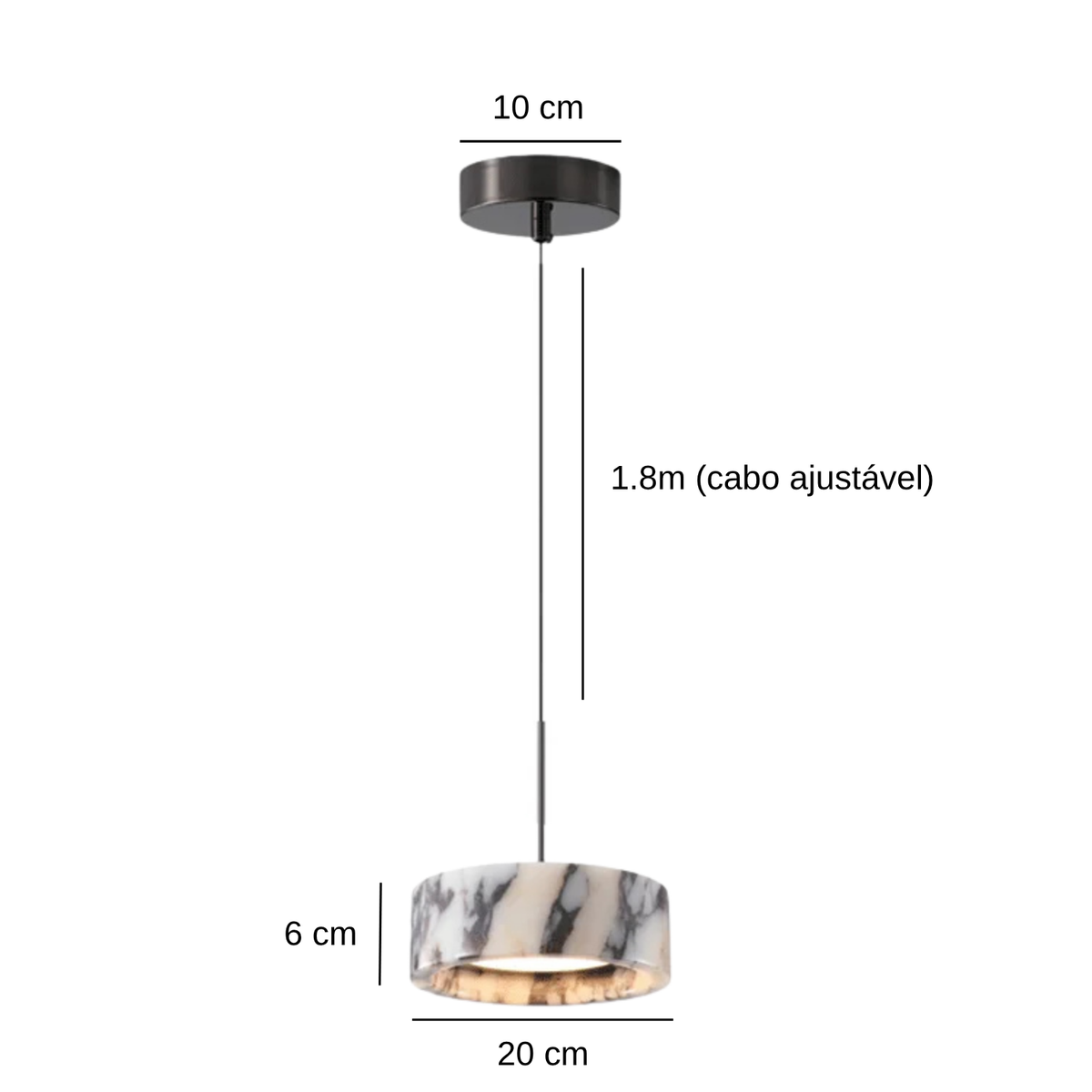 Pendente de Teto Circular em Pedra Mármore Natural LED 18W Bivolt para Quarto e Sala de Jantar
