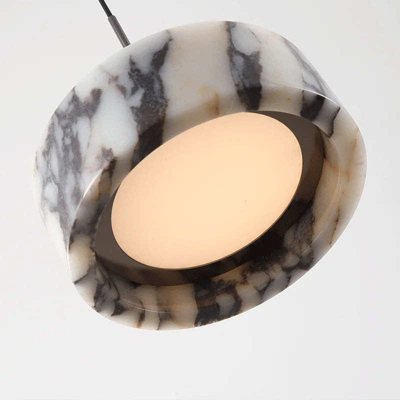 Pendente de Teto Circular em Pedra Mármore Natural LED 18W Bivolt para Quarto e Sala de Jantar