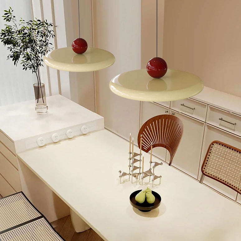 Pendente de Teto em Metal com Disco e Esfera LED Integrado Bivolt Estilo Europeu para Sala de Jantar e Quarto