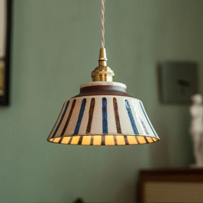 Pendente de Teto em Cerâmica Artesanal Azul e Branco E27 Bivolt Estilo Chinês Retrô para Sala de Jantar e Quarto