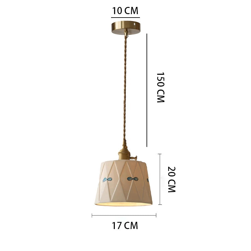 Pendente de Teto em Cerâmica Artesanal Pintada à Mão E27 Bivolt Estilo Retrô Francês para Sala de Jantar e Quarto