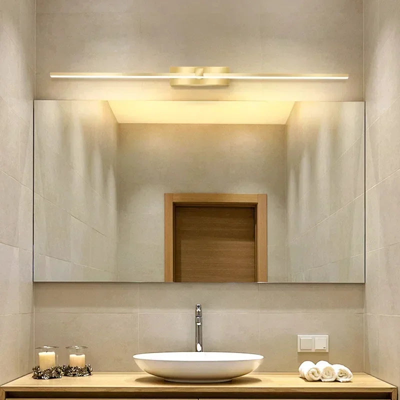 Luminária de Espelho e Parede Linear em Alumínio LED Tricolor Bivolt 40cm–60cm para Banheiro e Quarto