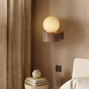 Arandela de Parede em Pedra Travertino e Vidro Fosco G9 Bivolt Wabi-Sabi Bidirecional para Sala e Quarto