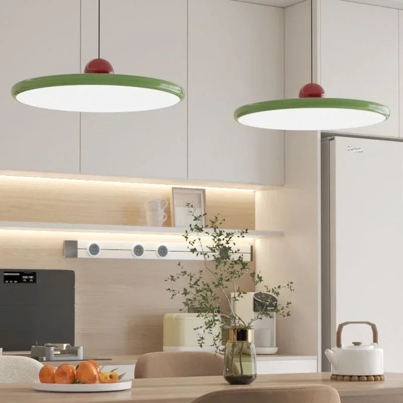 Pendente de Teto em Metal com Disco e Esfera LED Integrado Bivolt Estilo Europeu para Sala de Jantar e Quarto