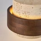 Pendente de Teto em Pedra Travertino e Madeira E27 Bivolt Estilo Japonês para Sala de Jantar e Quarto
