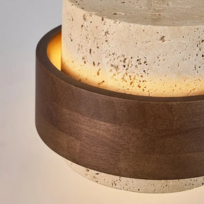 Pendente de Teto em Pedra Travertino e Madeira E27 Bivolt Estilo Japonês para Sala de Jantar e Quarto