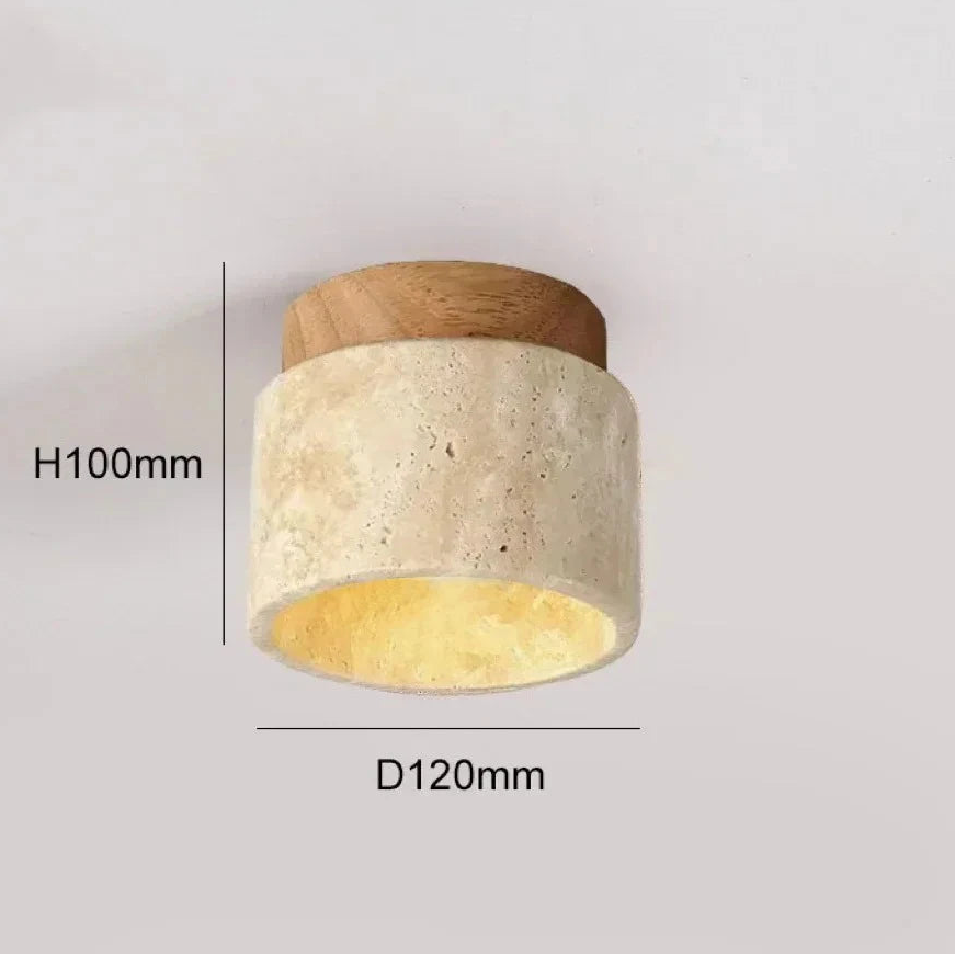 Plafon de Teto em Pedra Travertino e Madeira LED Integrado Bivolt Estilo Japonês para Sala e Quarto